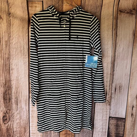 Coolibar Swim Cover UPF 50+ UV Sun Protection Black White Stripes Size XS NWT - Picture 1 of 9